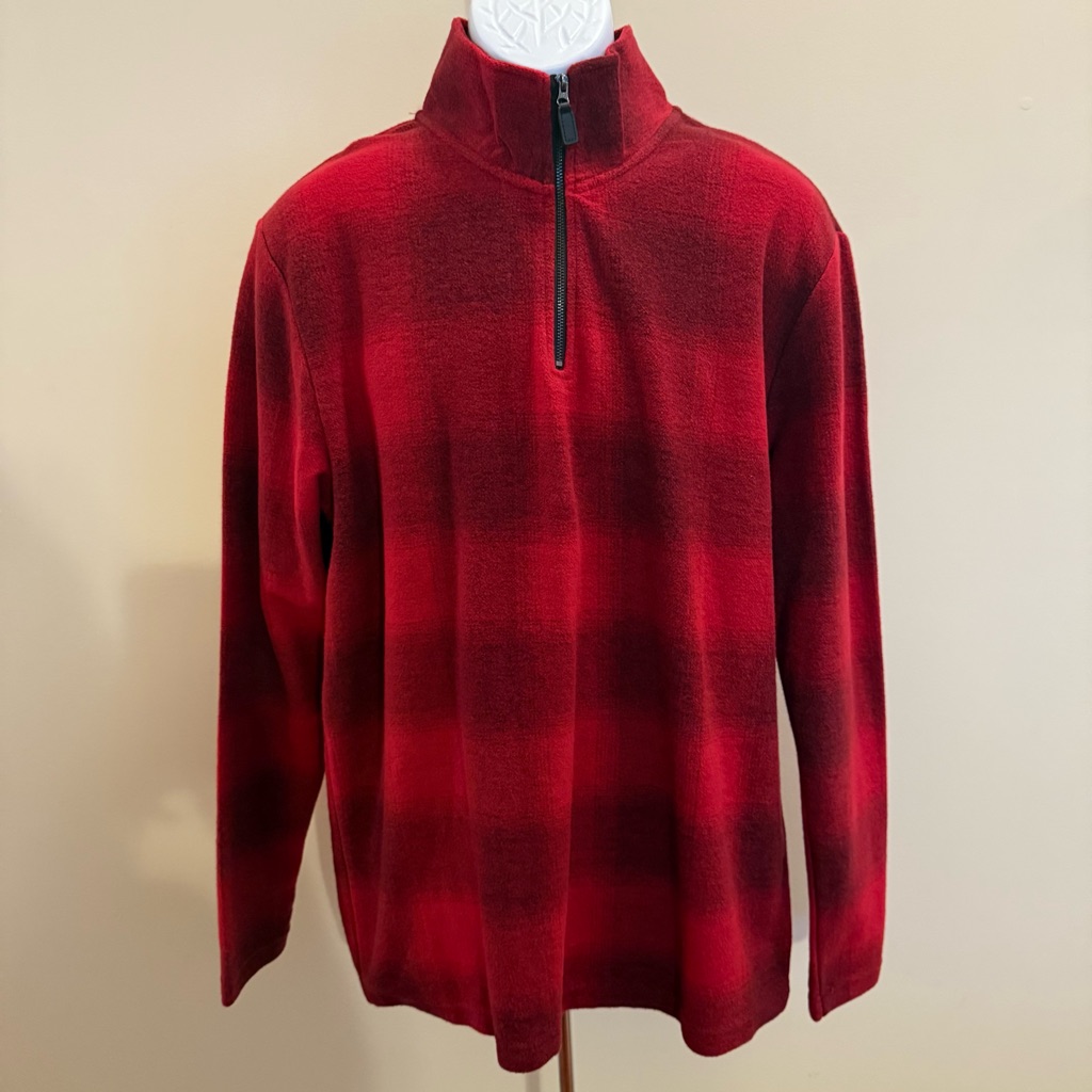 St John’s Bay Men’s Red Buffalo Plaid Fleece Half Zip Up Sweater Size Large